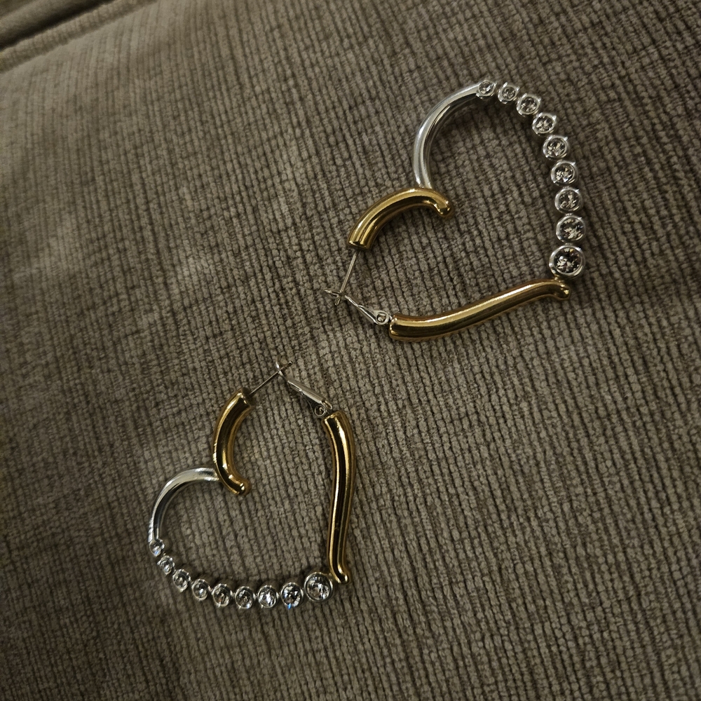 Gold and Silver Heart Hoop Earrings